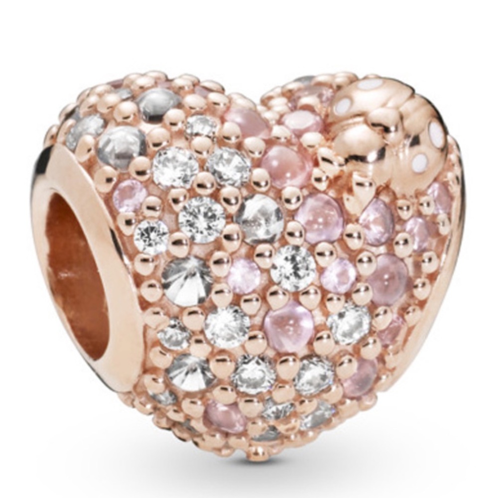 NWOT Rose Gleaming Ladybug Heart Charm with Pink Crystals and Enamel Silver 925